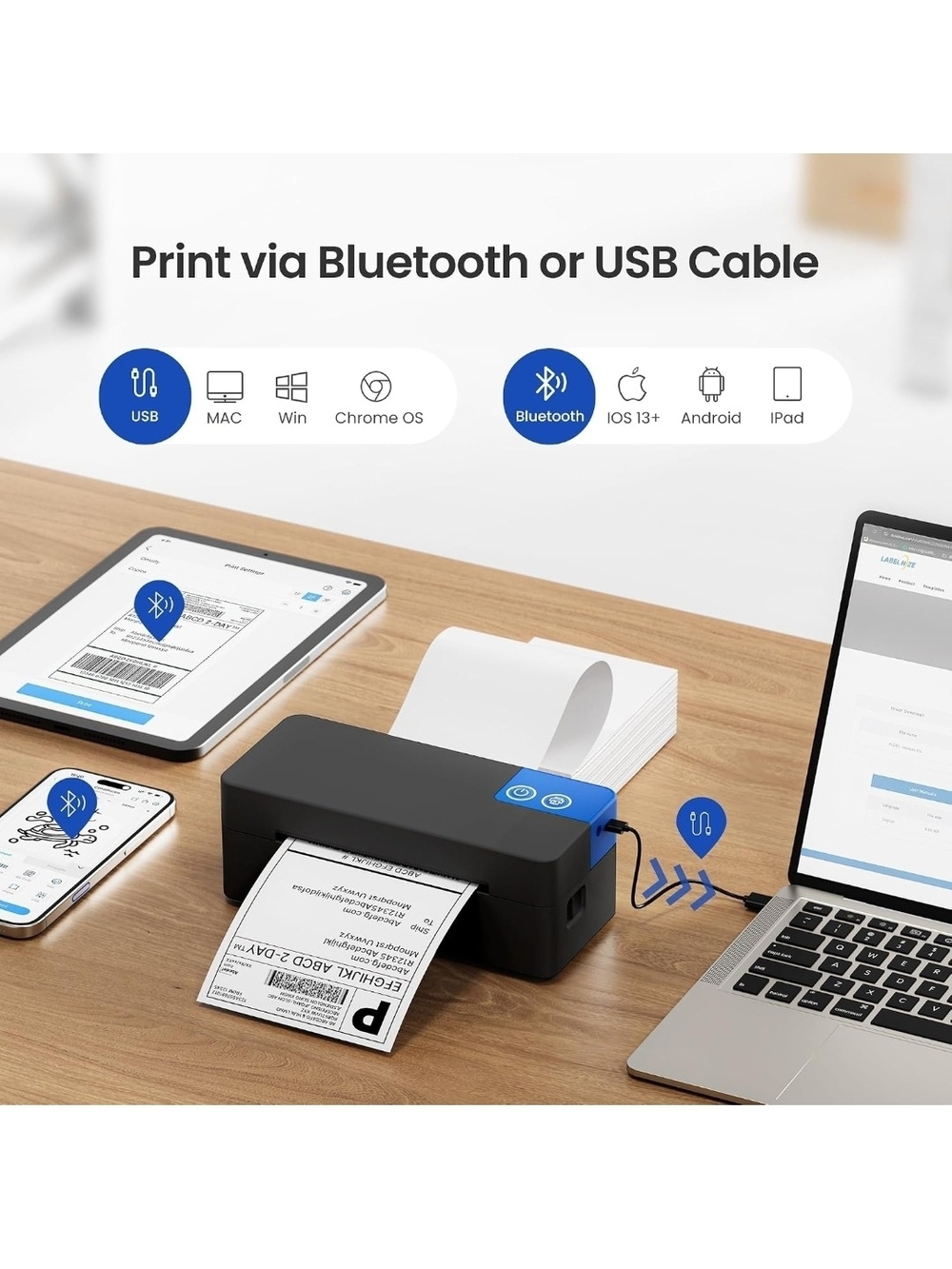 ✨️ NEW ✨️ Wireless Black Thermal Label Printer with Bluetooth & USB